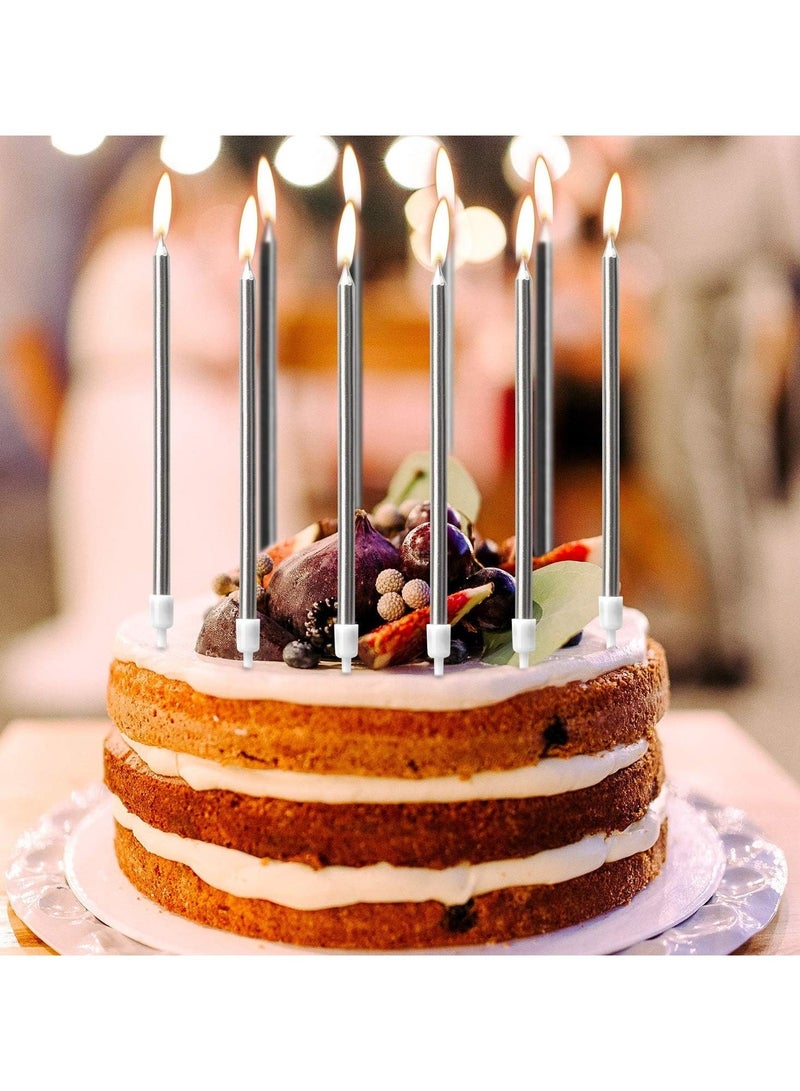 6 قطع شموع كعكة عيد الميلاد فضية اللون بطول 12 سم لتزيين حفلات أعياد الميلاد وحفلات الزفاف وحفلات استقبال المولود الجديد - Image 5